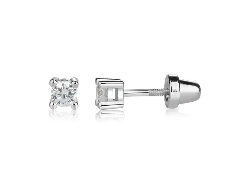 Cherished Moments Sterling Silver Clear Cz Stud Earrings For Baby and Children