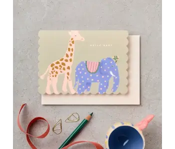 Hello Baby Animals Scallop New Baby Card