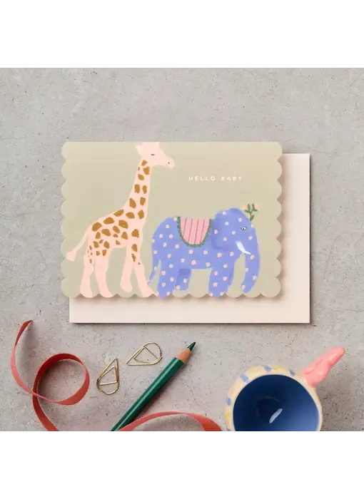 Hello Baby Animals Scallop New Baby Card