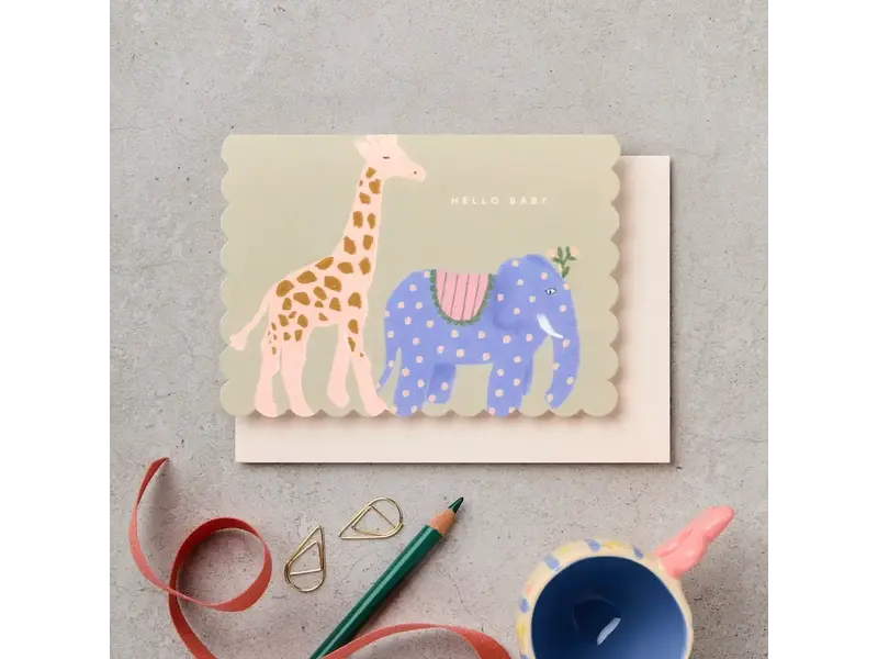 Katie Leamon Hello Baby Animals Scallop New Baby Card
