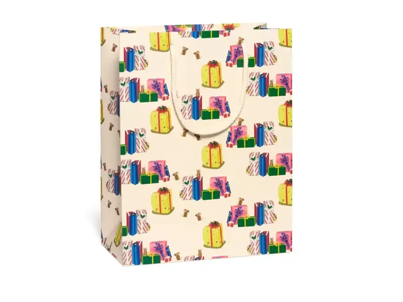 Red Cap Cards Mice and Presents Gift Bag Large
