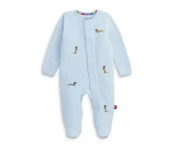 Embroidery Dogs Blue Velour Footie