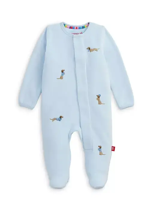 Embroidery Dogs Blue Velour Footie