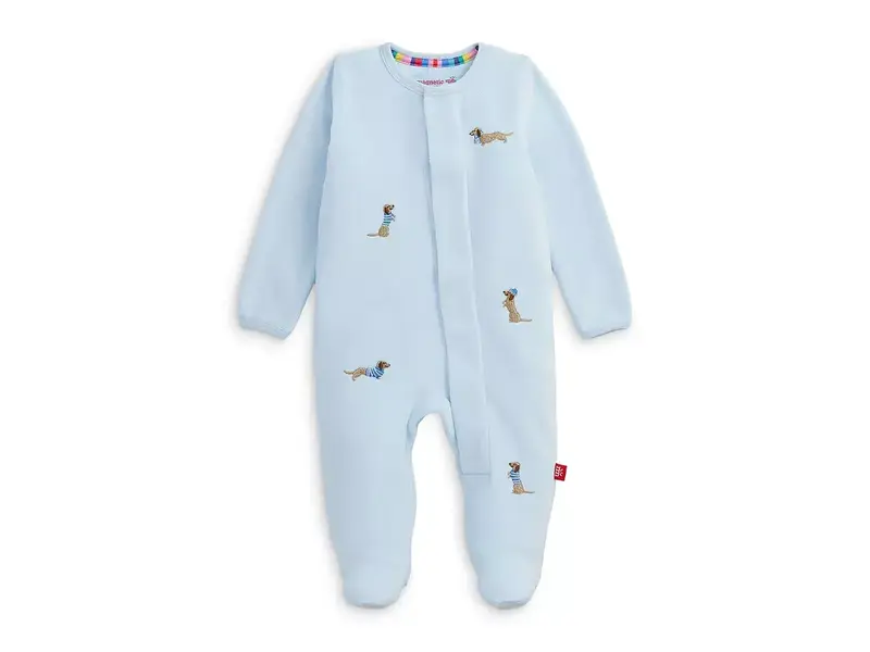 Magnetic  Me Embroidery Dogs Blue Velour Footie