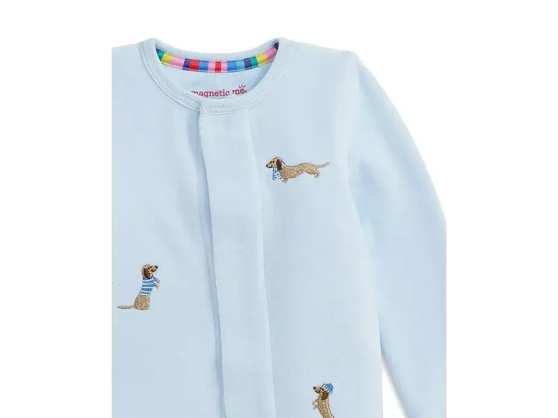 Magnetic  Me Embroidery Dogs Blue Velour Footie