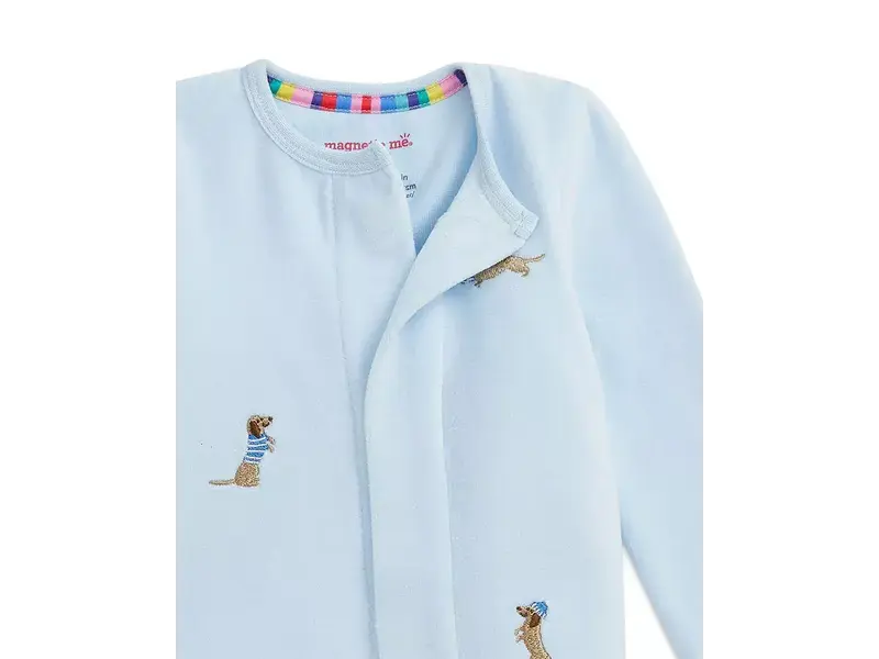 Magnetic  Me Embroidery Dogs Blue Velour Footie