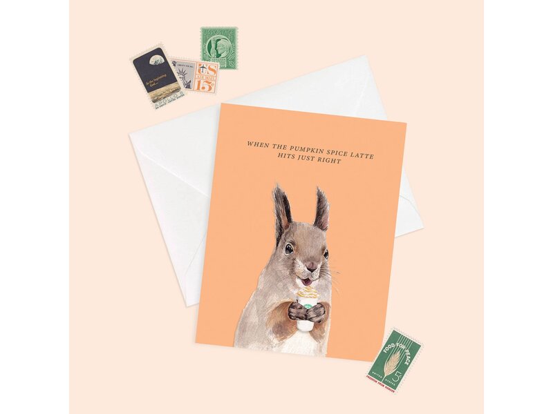 Cami Monet Pumpkin Spice Latte Squirrel Greeting Card