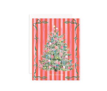 Merry Christmas Vintage Tinsel Tree Holiday Greeting Card