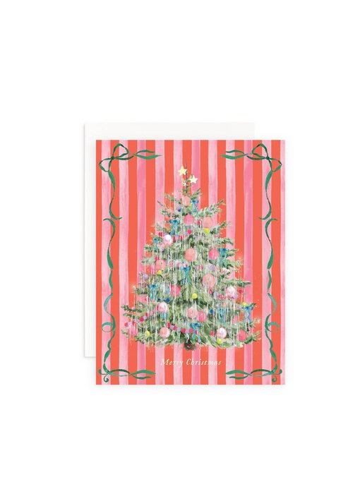 Merry Christmas Vintage Tinsel Tree Holiday Greeting Card