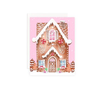 Pink Gingerbread House Christmas Greeting Card