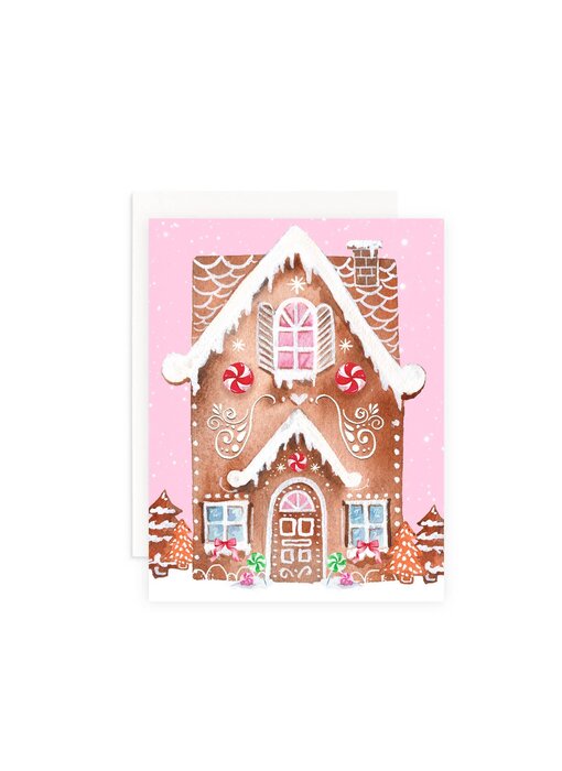 Pink Gingerbread House Christmas Greeting Card