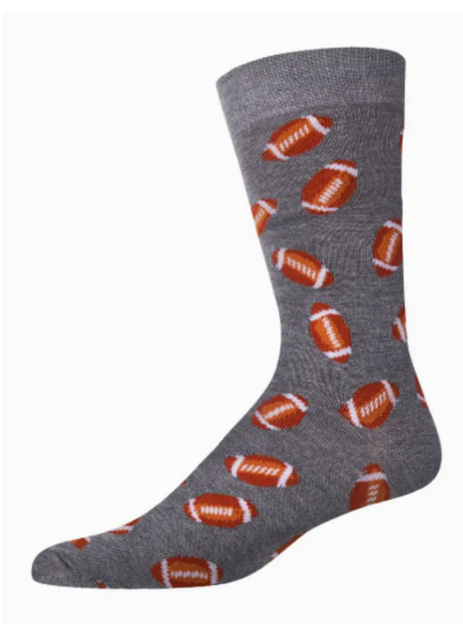 Memoi Football Bamboo Blend Men's Crew Socks - Heather Gray