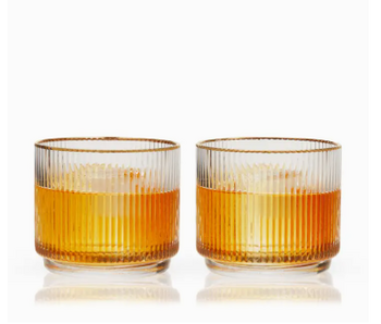 Meridian Crystal Gold Rimmed Lowball Tumblers Set of 2