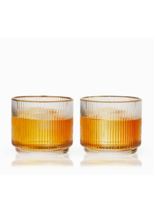 Meridian Crystal Gold Rimmed Lowball Tumblers Set of 2