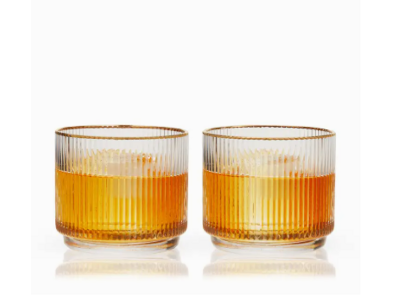 Viski Meridian Crystal Gold Rimmed Lowball Tumblers Set of 2