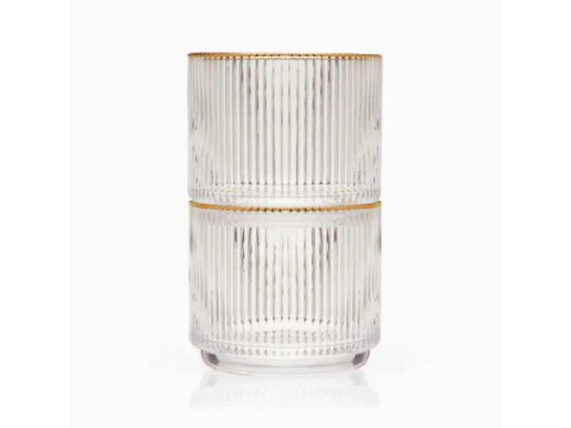 Viski Meridian Crystal Gold Rimmed Lowball Tumblers Set of 2