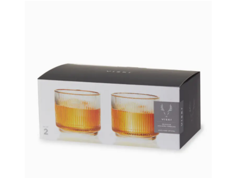 Viski Meridian Crystal Gold Rimmed Lowball Tumblers Set of 2