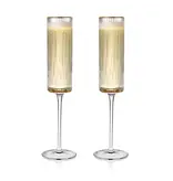 Viski Gold Rimmed Meridian Crystal Champagne Flutes, Set of 2