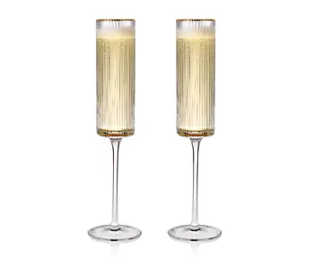 Gold Rimmed Meridian Crystal Champagne Flutes, Set of 2