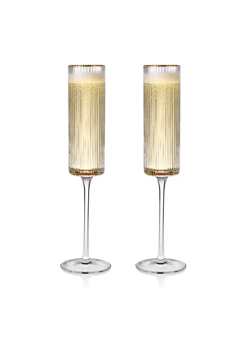 Gold Rimmed Meridian Crystal Champagne Flutes, Set of 2