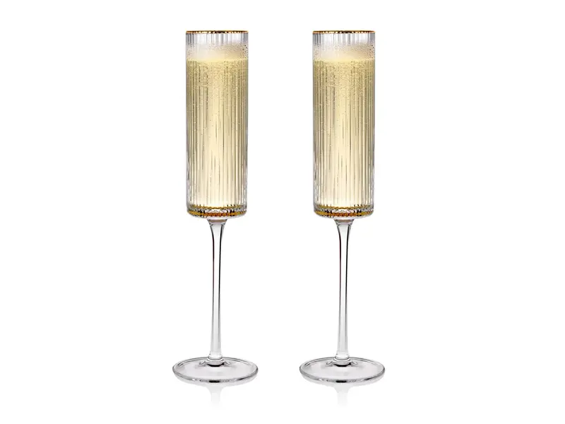 Viski Gold Rimmed Meridian Crystal Champagne Flutes, Set of 2