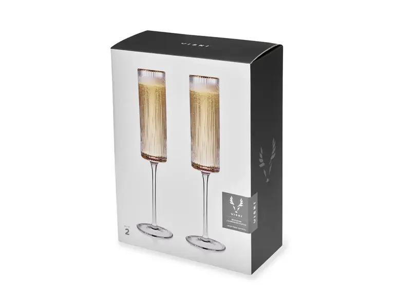 Viski Gold Rimmed Meridian Crystal Champagne Flutes, Set of 2