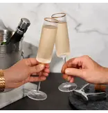 Viski Gold Rimmed Meridian Crystal Champagne Flutes, Set of 2