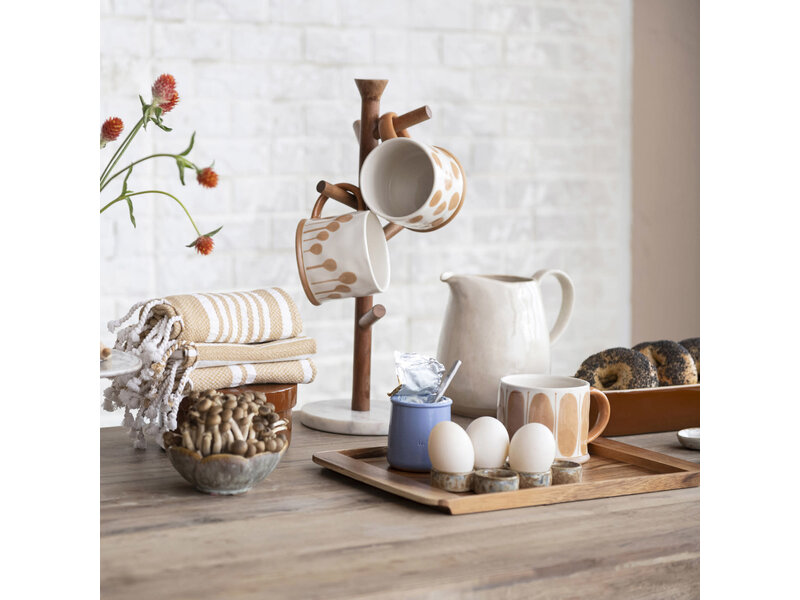 Creative Co-OP Mango Wood & Marble Mug Rack (Holds 6 Mugs)