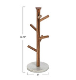 Creative Co-OP Mango Wood & Marble Mug Rack (Holds 6 Mugs)
