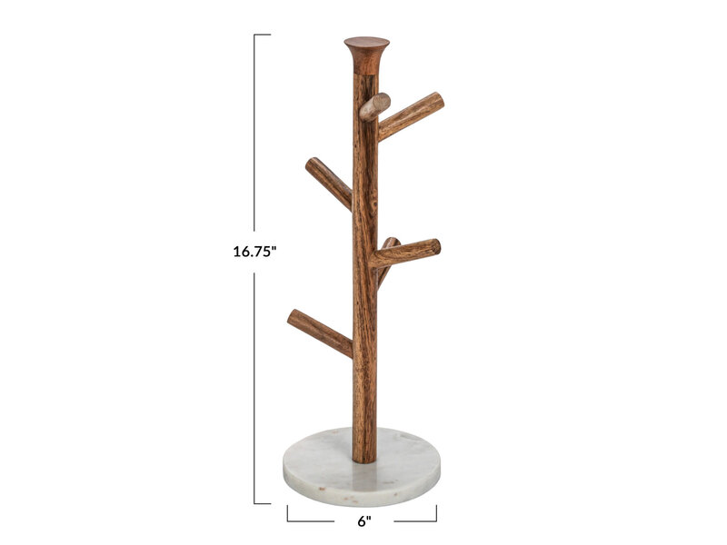 Creative Co-OP Mango Wood & Marble Mug Rack (Holds 6 Mugs)