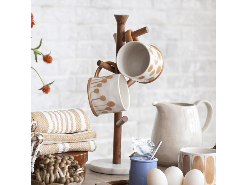 Creative Co-OP Mango Wood & Marble Mug Rack (Holds 6 Mugs)