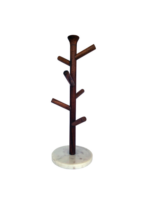 Mango Wood & Marble Mug Rack (Holds 6 Mugs)