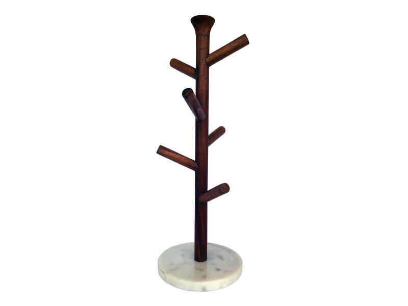 Creative Co-OP Mango Wood & Marble Mug Rack (Holds 6 Mugs)