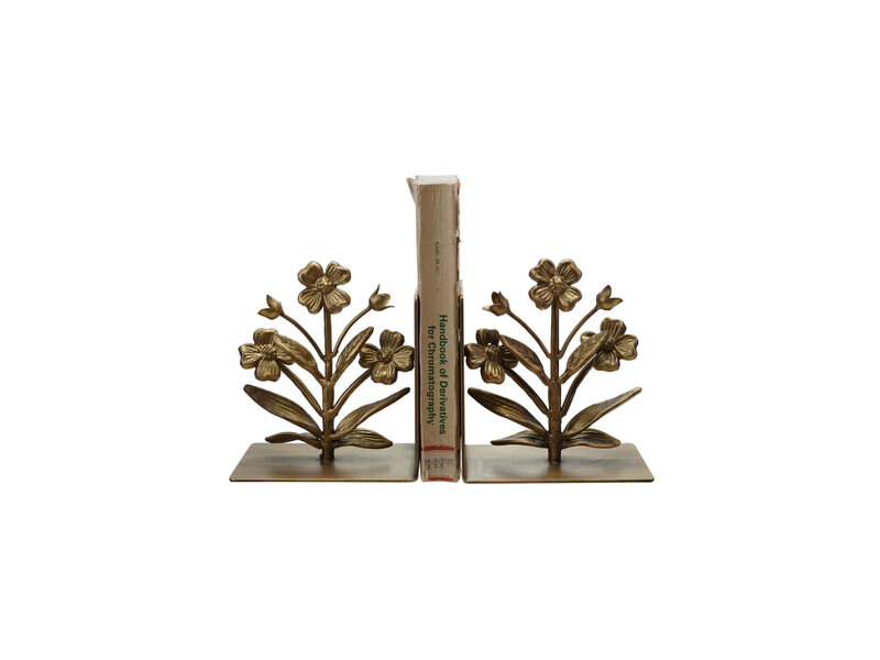 Creative Co-OP Cast Iron Flower Shaped Bookends, Gold Finish, Set of 2