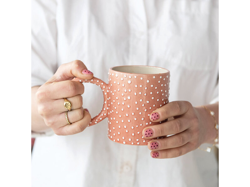Creative Co-OP 14 oz. Hand-Painted Stoneware Mug with Raised Dots