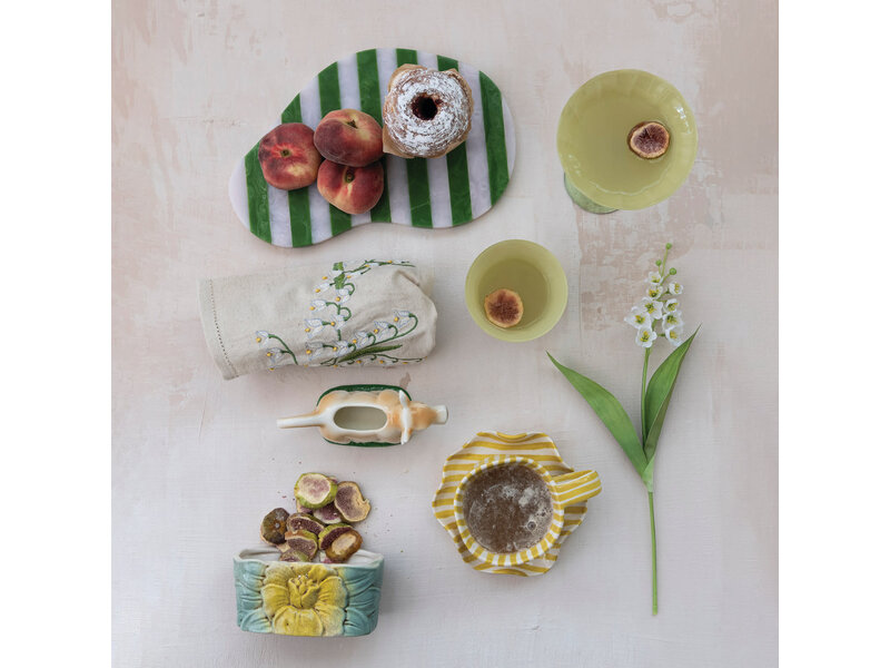 Creative Co-OP Resin Striped Organic Shaped Cheese/Serving Board, Green & White
