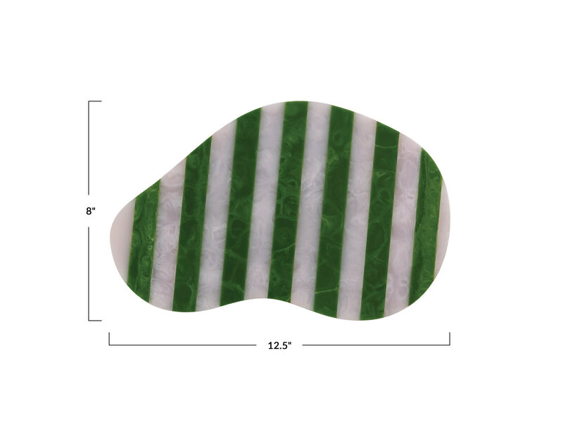 Creative Co-OP Resin Striped Organic Shaped Cheese/Serving Board, Green & White
