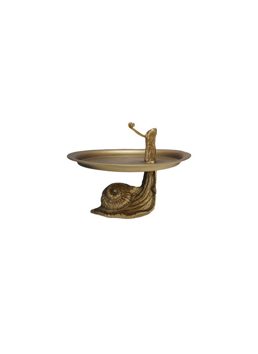 Decorative Metal Tray with Snail Shaped Stand, Gold Finish