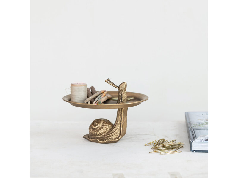 Creative Co-OP Decorative Metal Tray with Snail Shaped Stand, Gold Finish