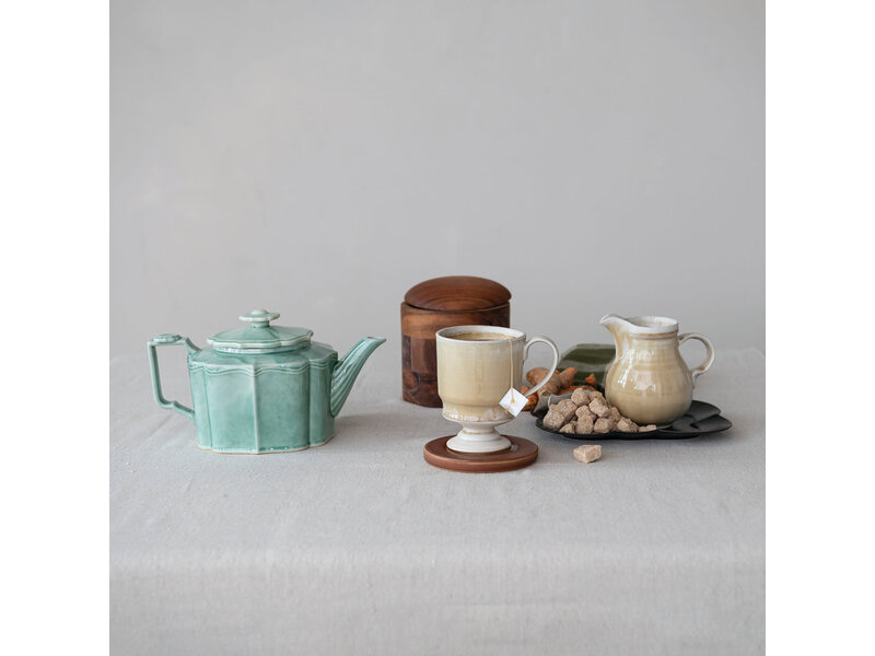 Creative Co-OP 32 oz. Stoneware Teapot with Strainer, Set of 2 (Each Will Vary)
