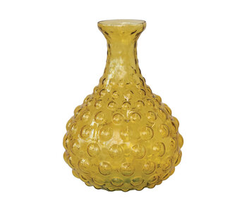Hand-Blown Hobnail Glass Vase, Amber Color