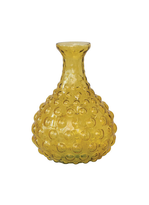 Hand-Blown Hobnail Glass Vase, Amber Color