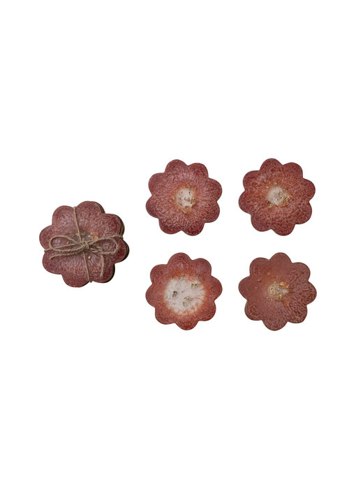 Flower Shaped Coasters with Gold Foil, Set of 4 Tied with Jute (Each One Will Vary)