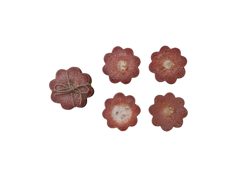 Creative Co-OP Flower Shaped Coasters with Gold Foil, Set of 4 Tied with Jute (Each One Will Vary)