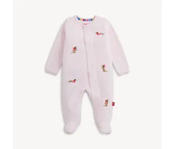 Embroidery Dogs Pink Velour Footie
