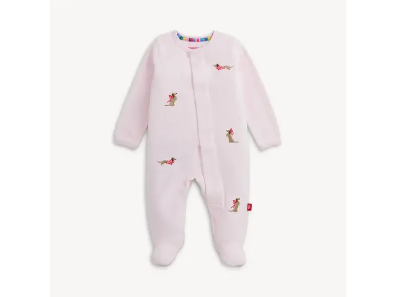 Magnetic  Me Embroidery Dogs Pink Velour Footie