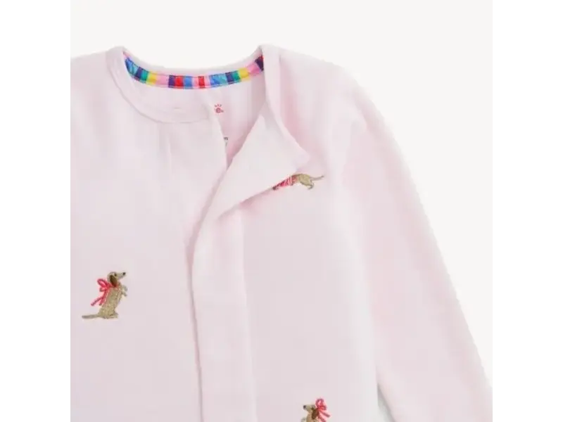 Magnetic  Me Embroidery Dogs Pink Velour Footie