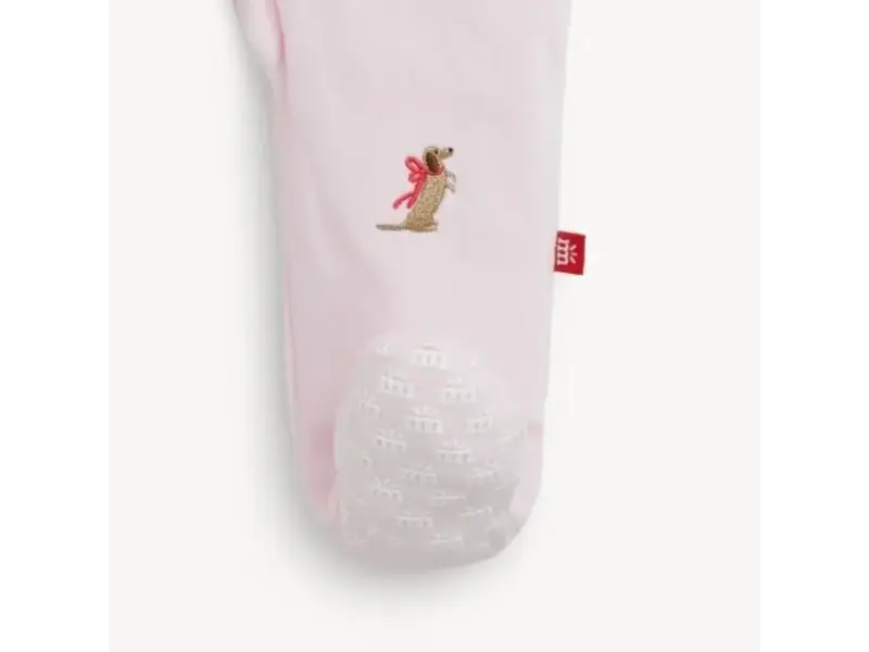Magnetic  Me Embroidery Dogs Pink Velour Footie