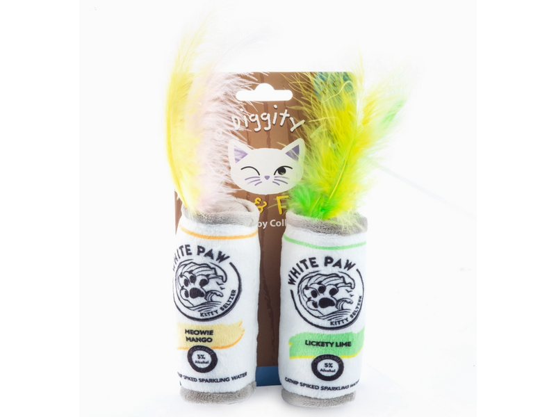 Haute Diggity Dog White Paw Catnip Toys with Feathers