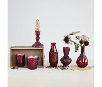 Pressed Recycled Glass Taper Holder, Red
